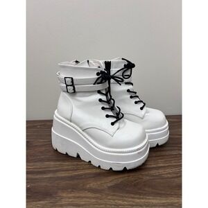 Demonia Shaker White Platform Lace Up Buckle Boots size 8